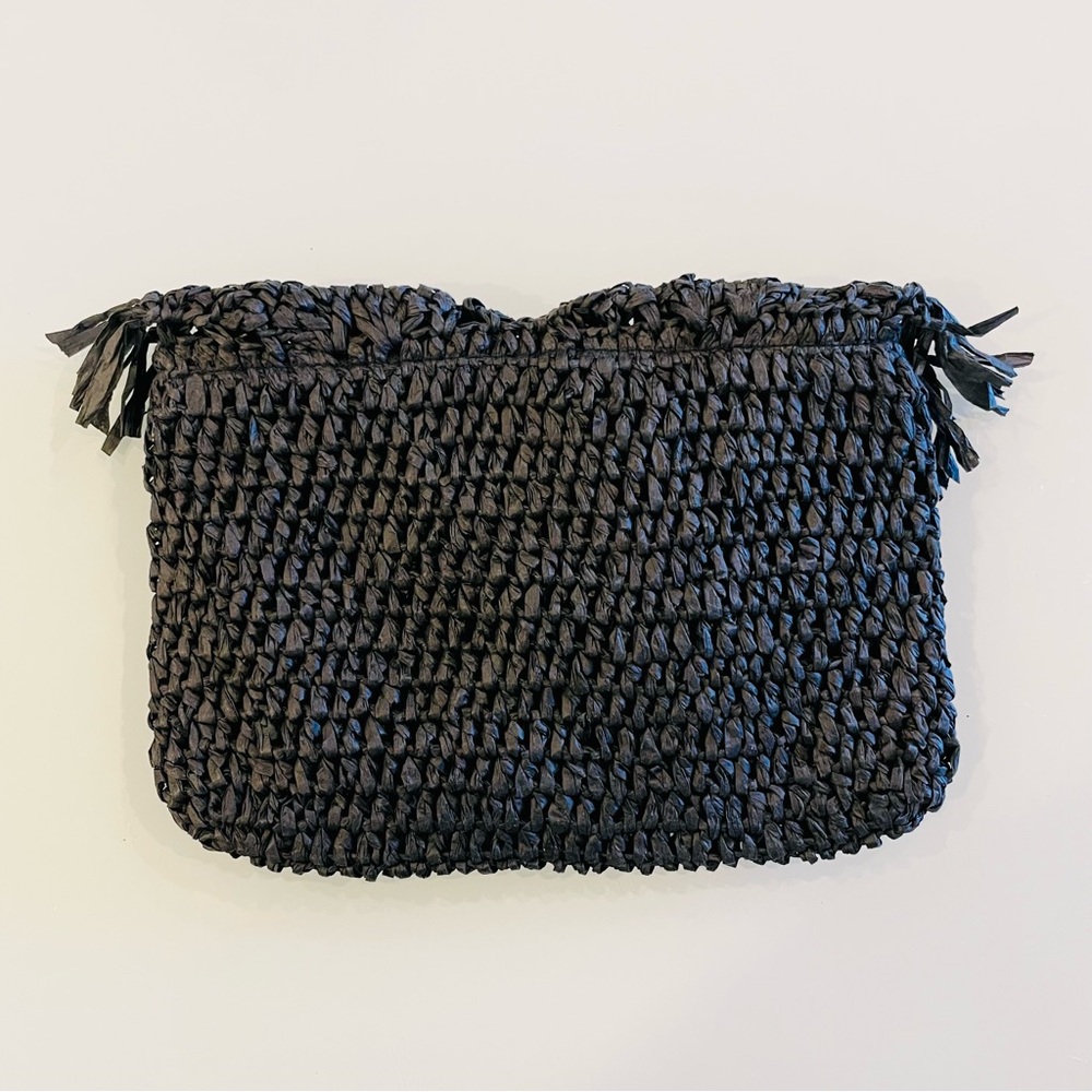 BTB Los Angeles Black Raffia Straw Clutch Purse Bag - Picture 3 of 10